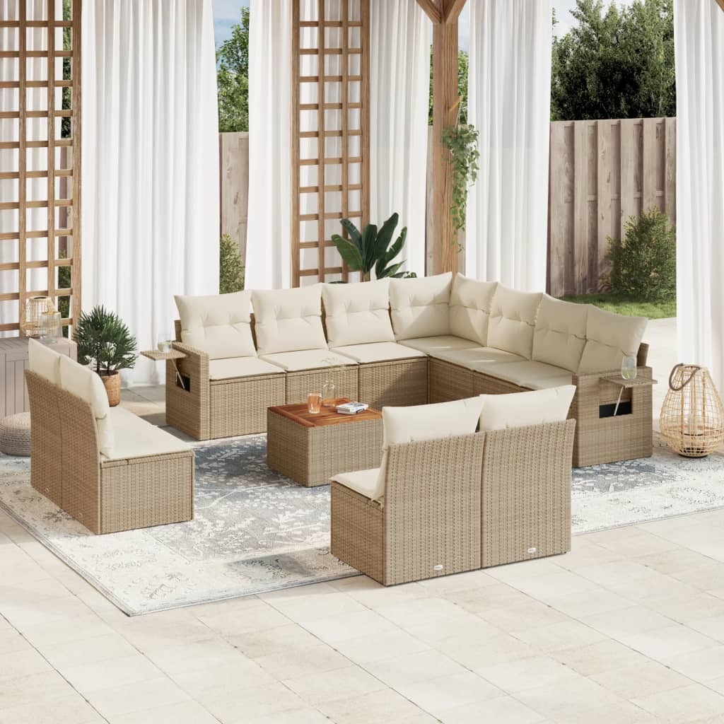 vidaXL 12-delige Loungeset met kussens poly rattan zwart