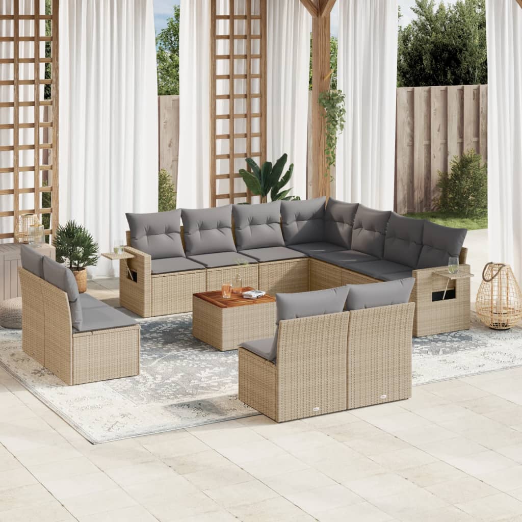 vidaXL 12-delige Loungeset met kussens poly rattan zwart