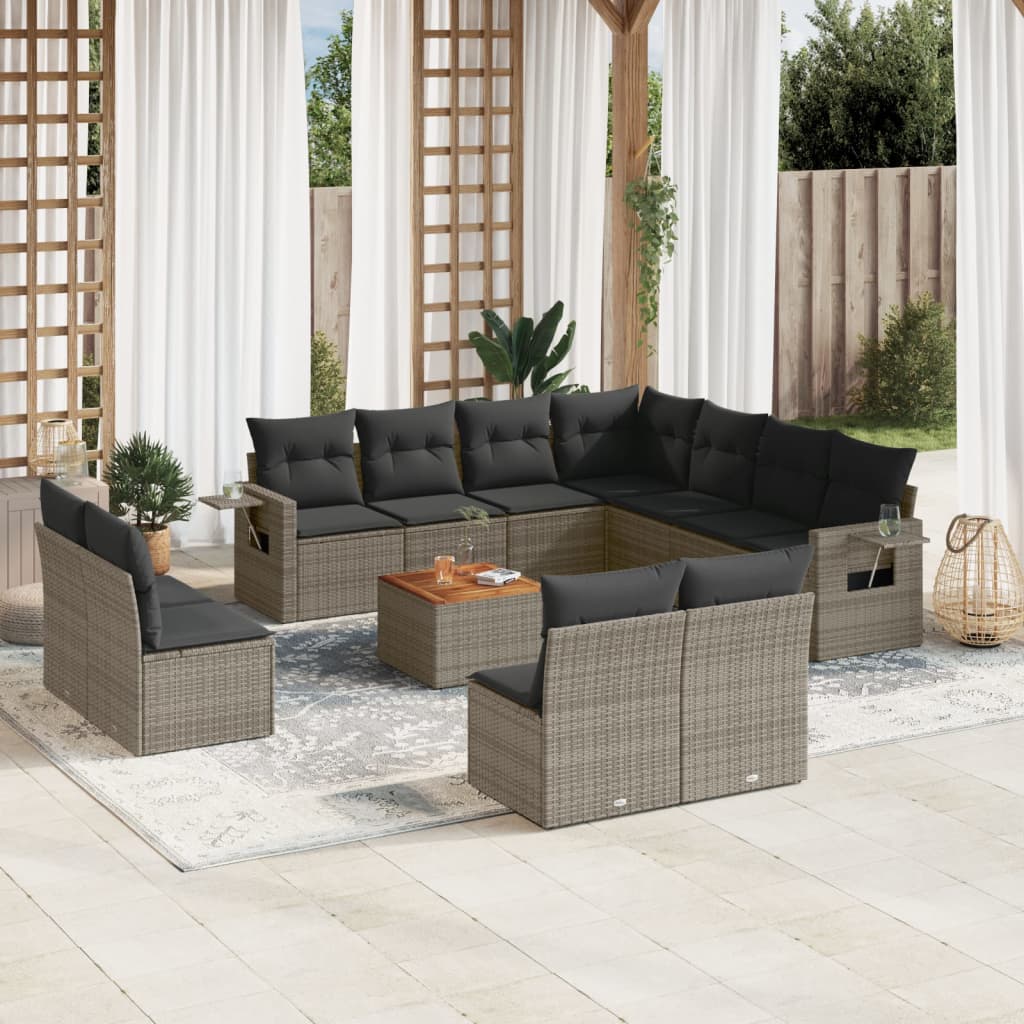 vidaXL 12-delige Loungeset met kussens poly rattan zwart