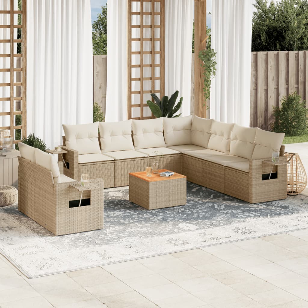 vidaXL 10-delige Loungeset met kussens poly rattan zwart
