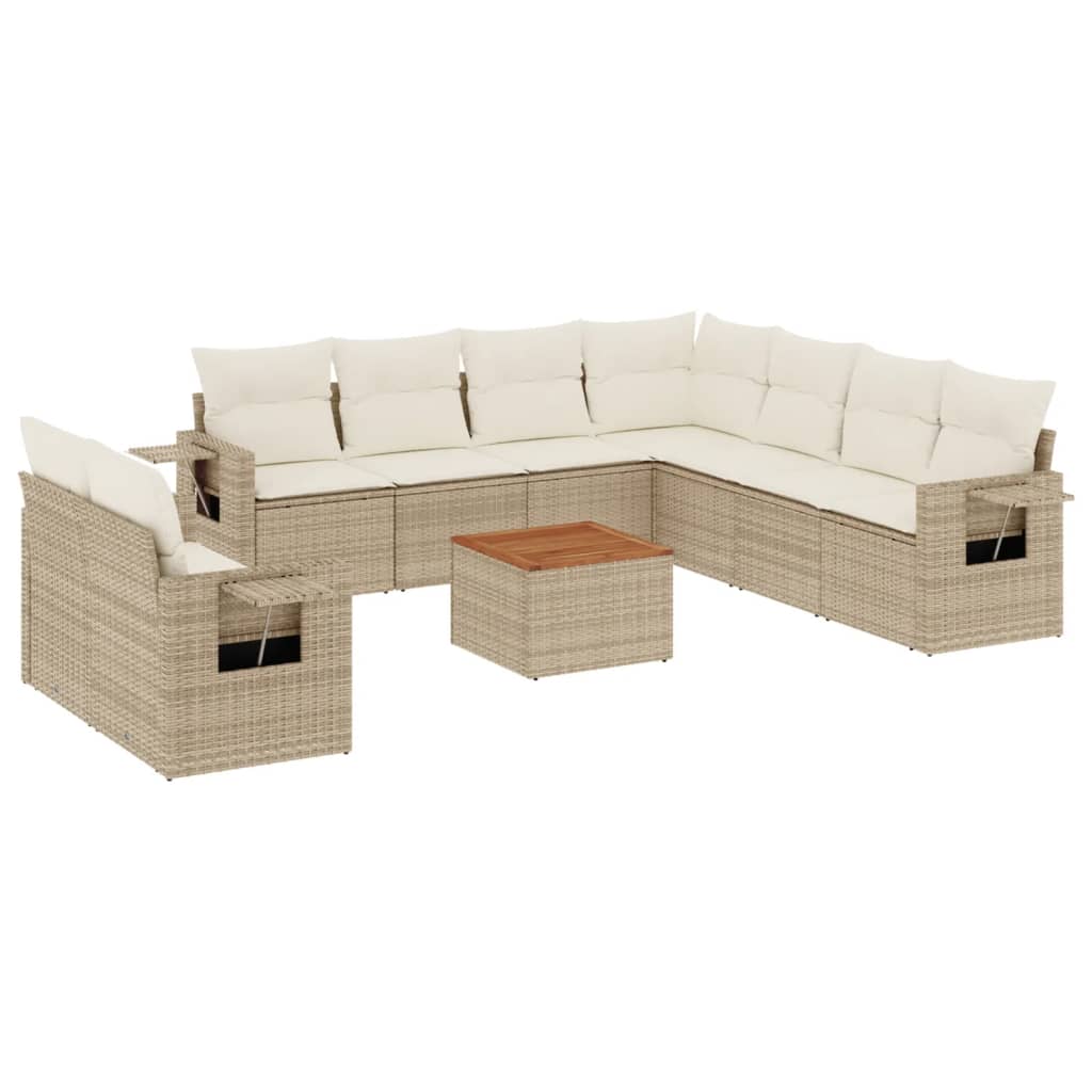 vidaXL 10-delige Loungeset met kussens poly rattan zwart