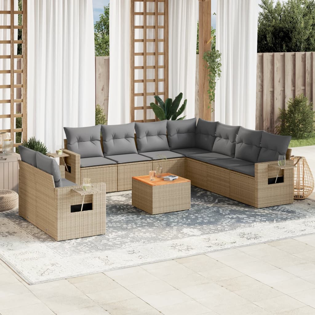 vidaXL 10-delige Loungeset met kussens poly rattan zwart