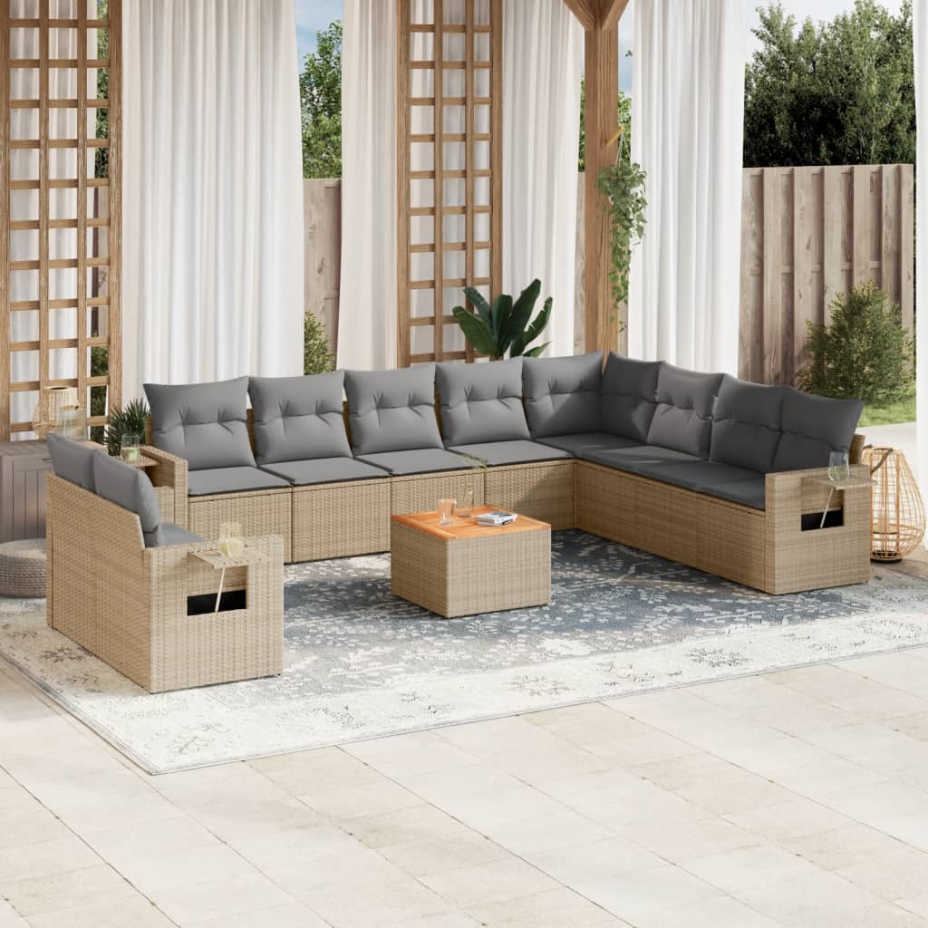 vidaXL 11-Piece Lounge Set with Cushions Poly Rattan Black
