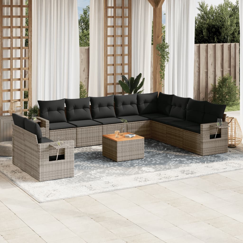 vidaXL 11-Piece Lounge Set with Cushions Poly Rattan Black