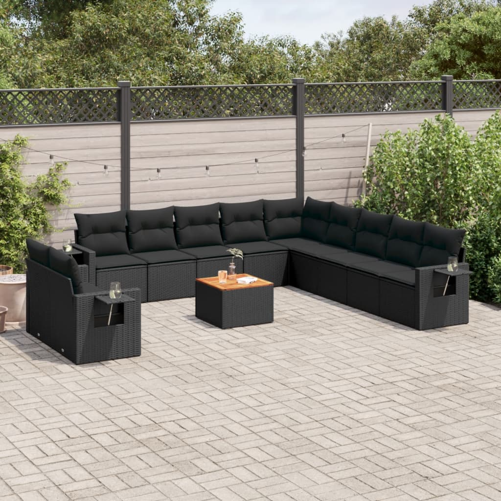 vidaXL 12-Piece Lounge Set with Cushions Poly Rattan Black