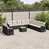 vidaXL 12-Piece Lounge Set with Cushions Poly Rattan Black