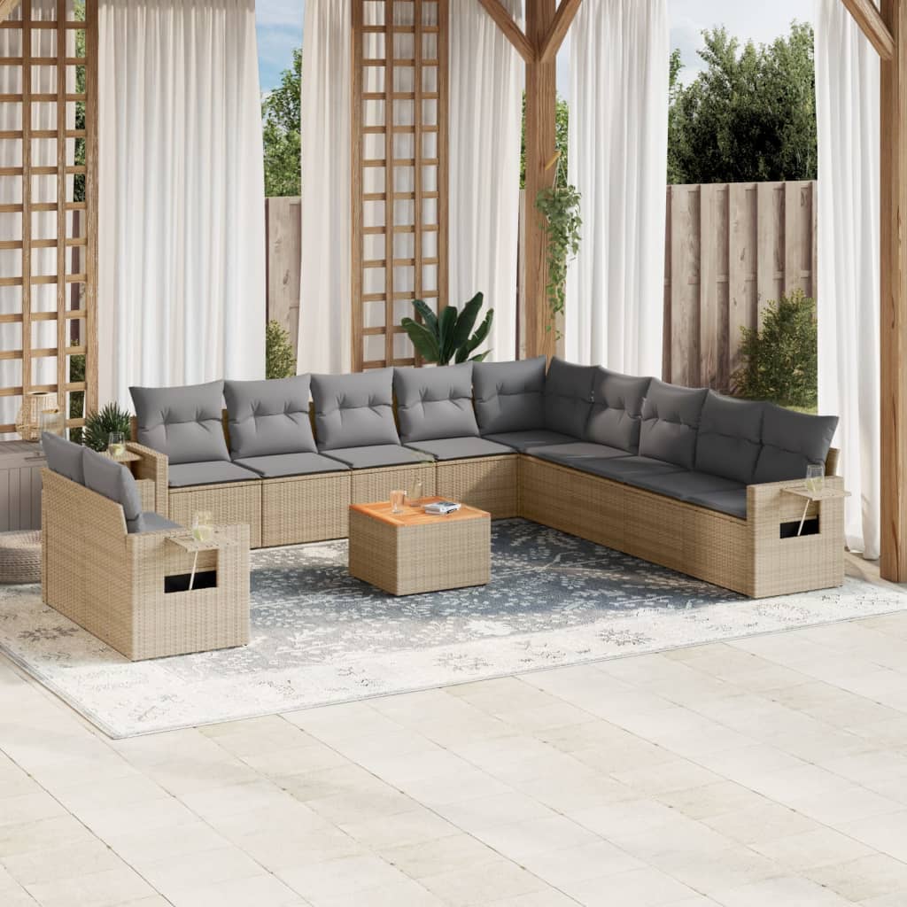vidaXL 12-Piece Lounge Set with Cushions Poly Rattan Black