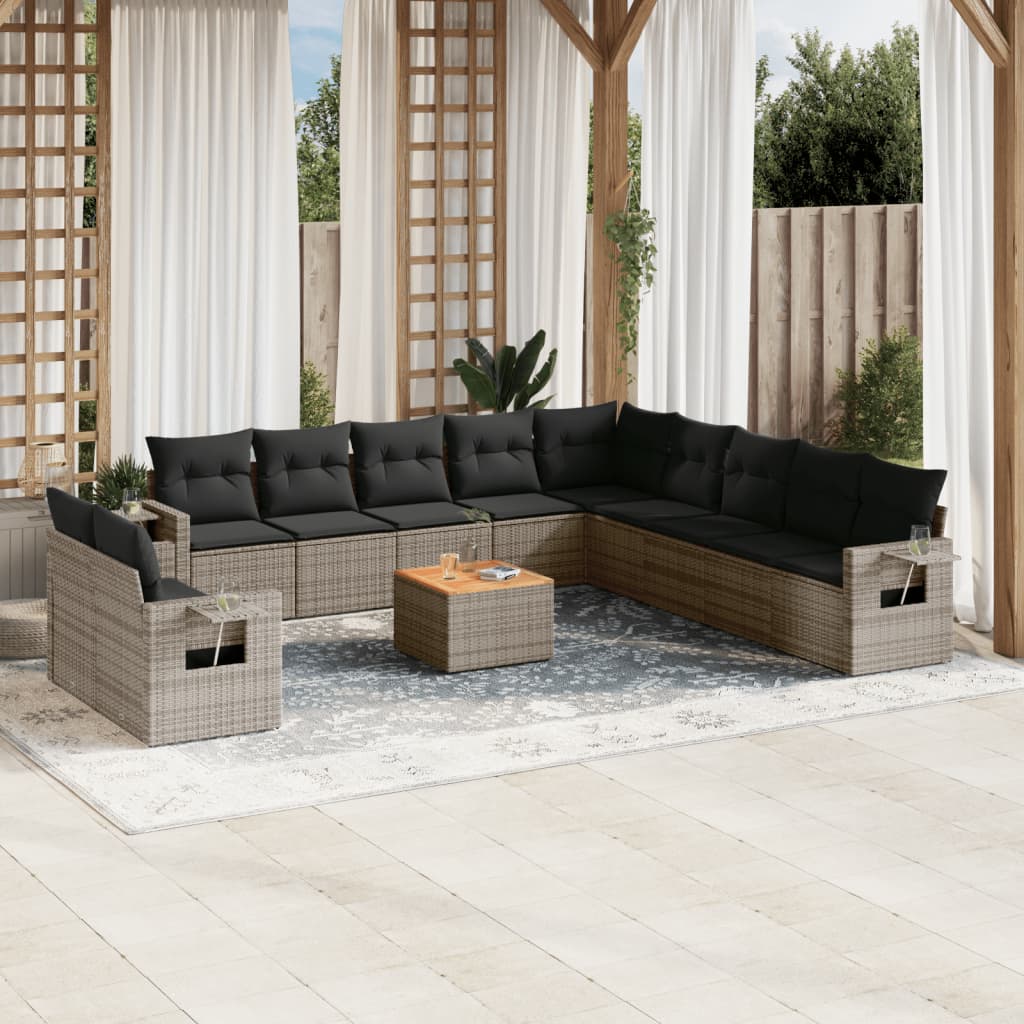 vidaXL 12-Piece Lounge Set with Cushions Poly Rattan Black