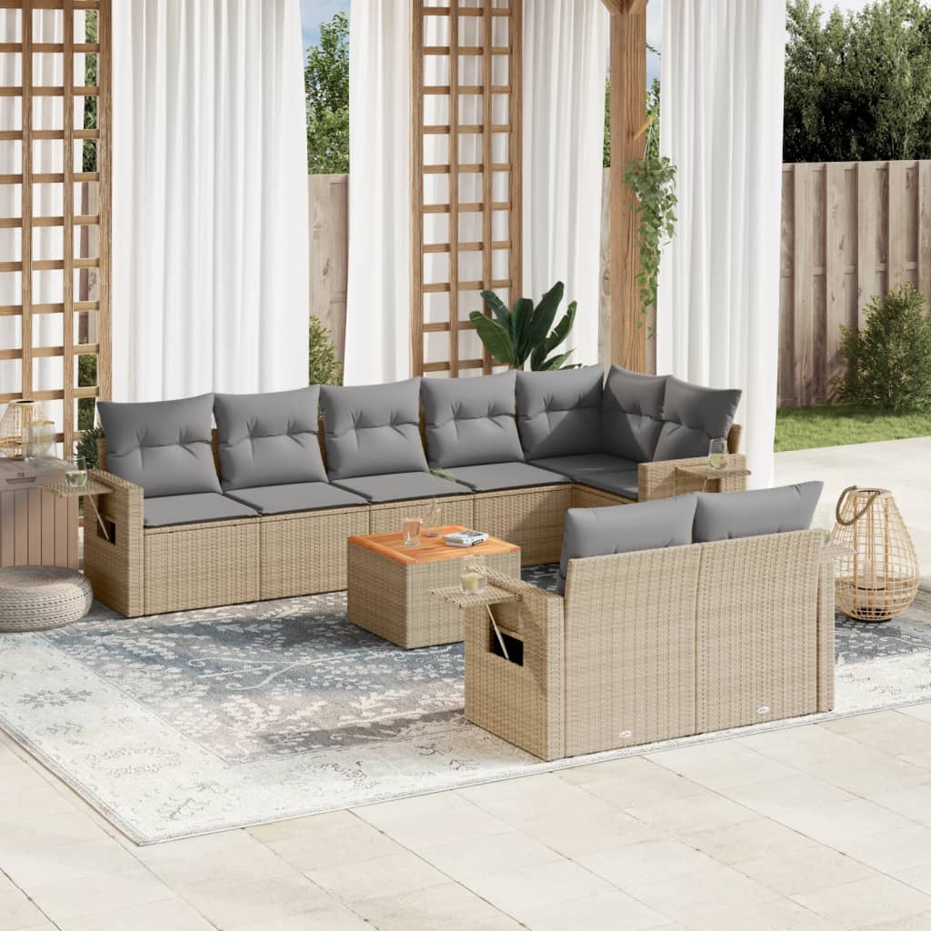 vidaXL 9-delige Loungeset met kussens poly rattan zwart