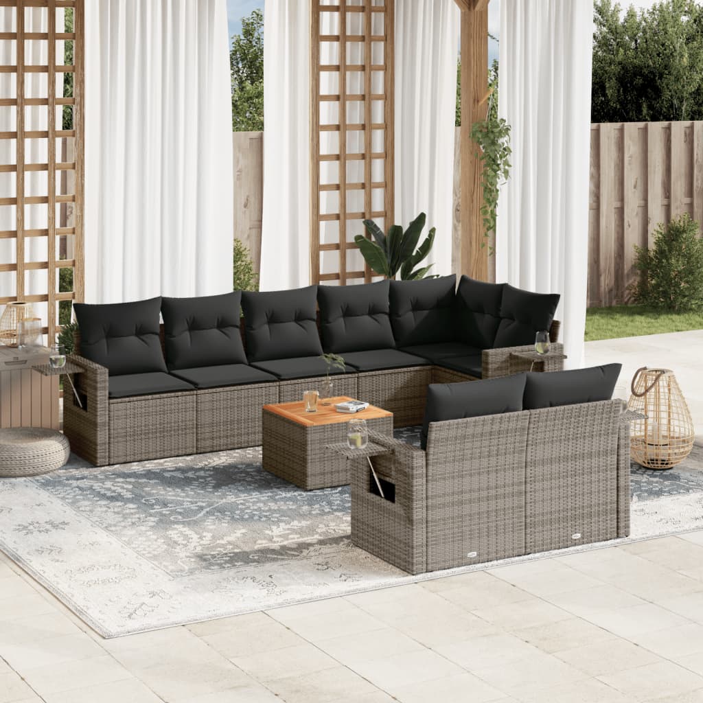 vidaXL 9-delige Loungeset met kussens poly rattan zwart