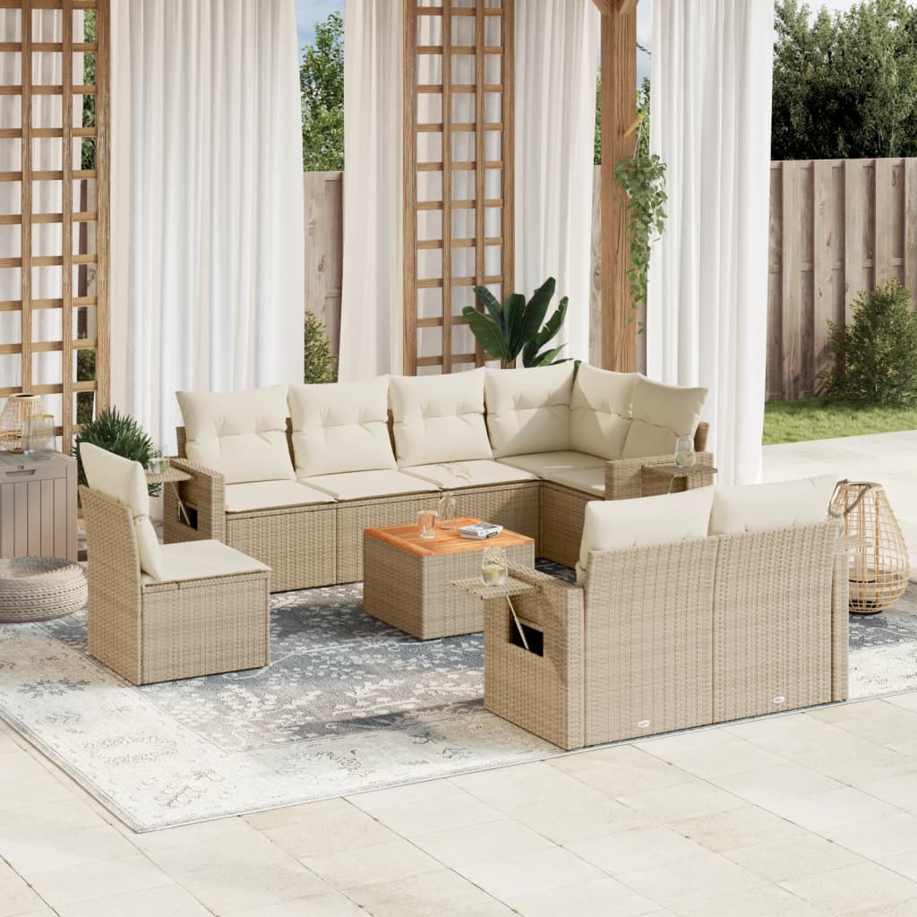 vidaXL 9-delige Loungeset met kussens poly rattan zwart
