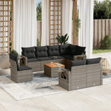 vidaXL 9-delige Loungeset met kussens poly rattan zwart