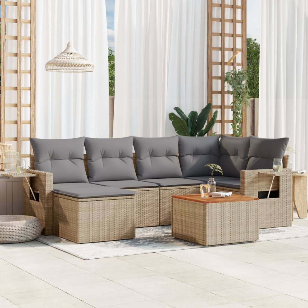 vidaXL 7-Piece Lounge Set with Cushions Poly Rattan Black