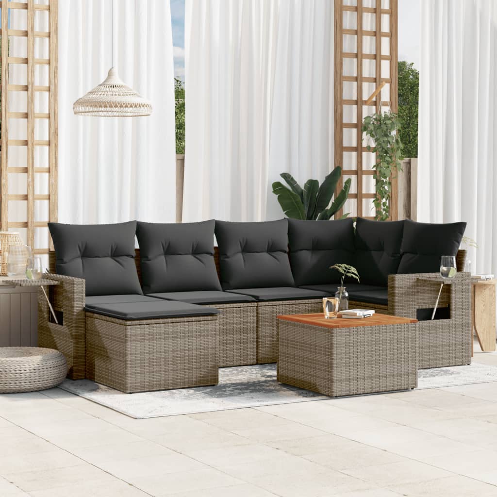 vidaXL 7-Piece Lounge Set with Cushions Poly Rattan Black