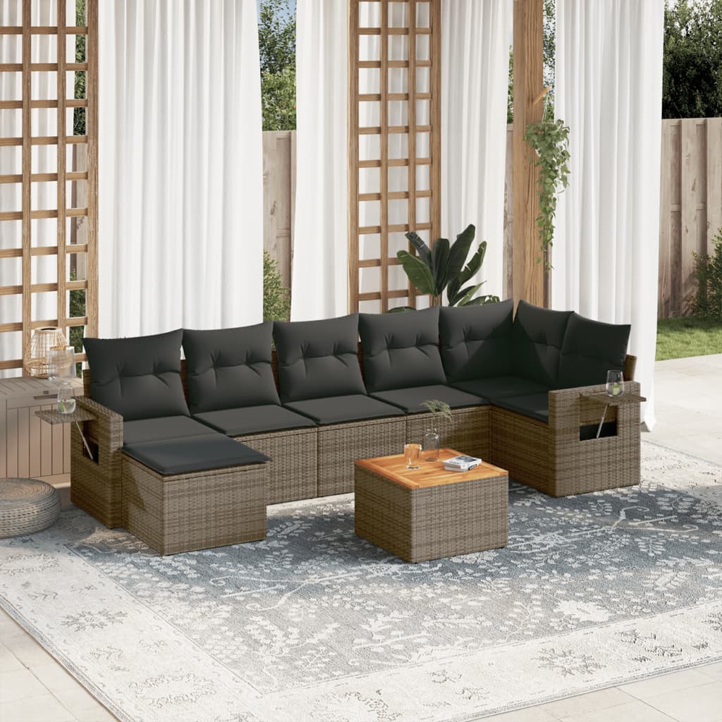 vidaXL 8-delige Loungeset met kussens poly rattan zwart