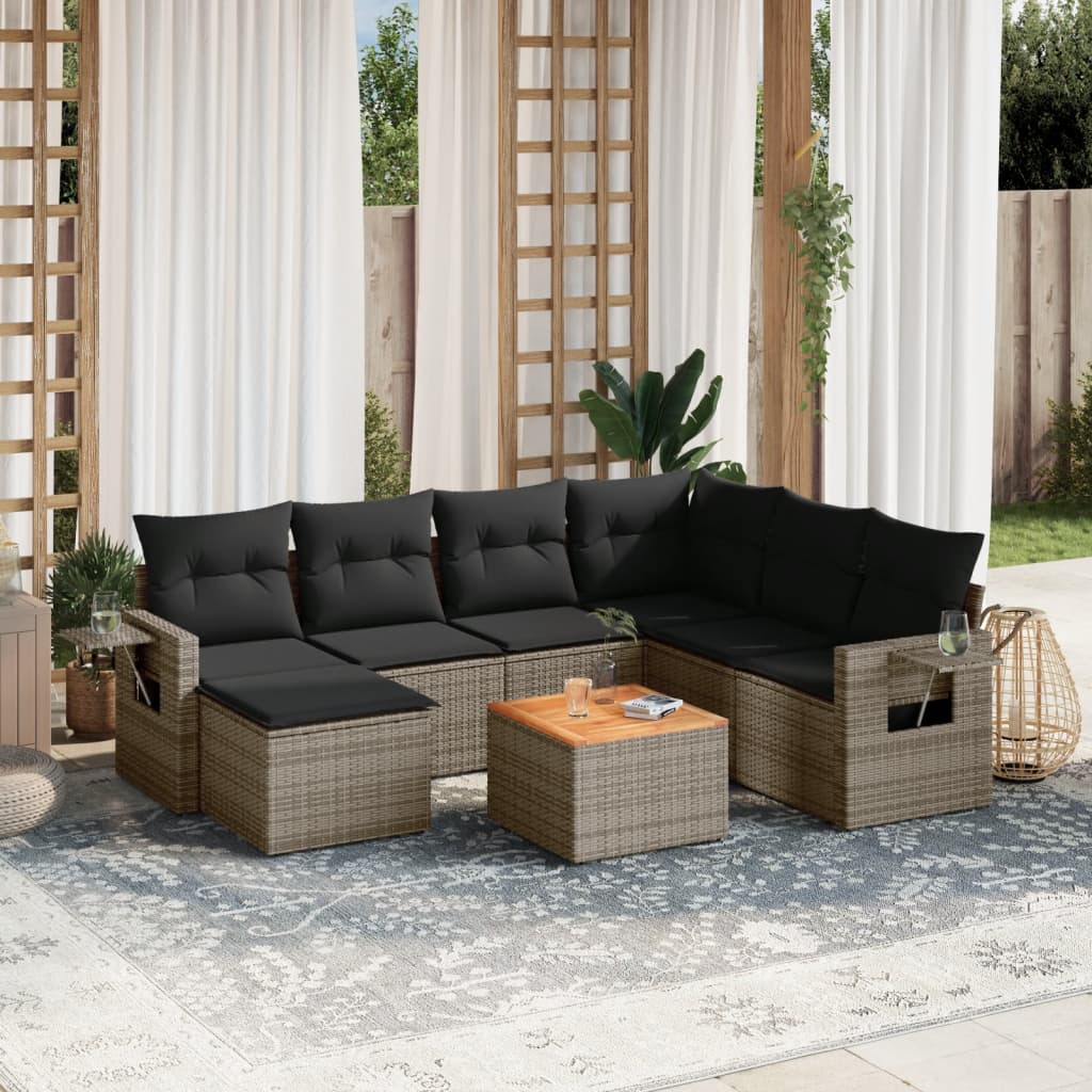 vidaXL 8-delige Loungeset met kussens poly rattan zwart
