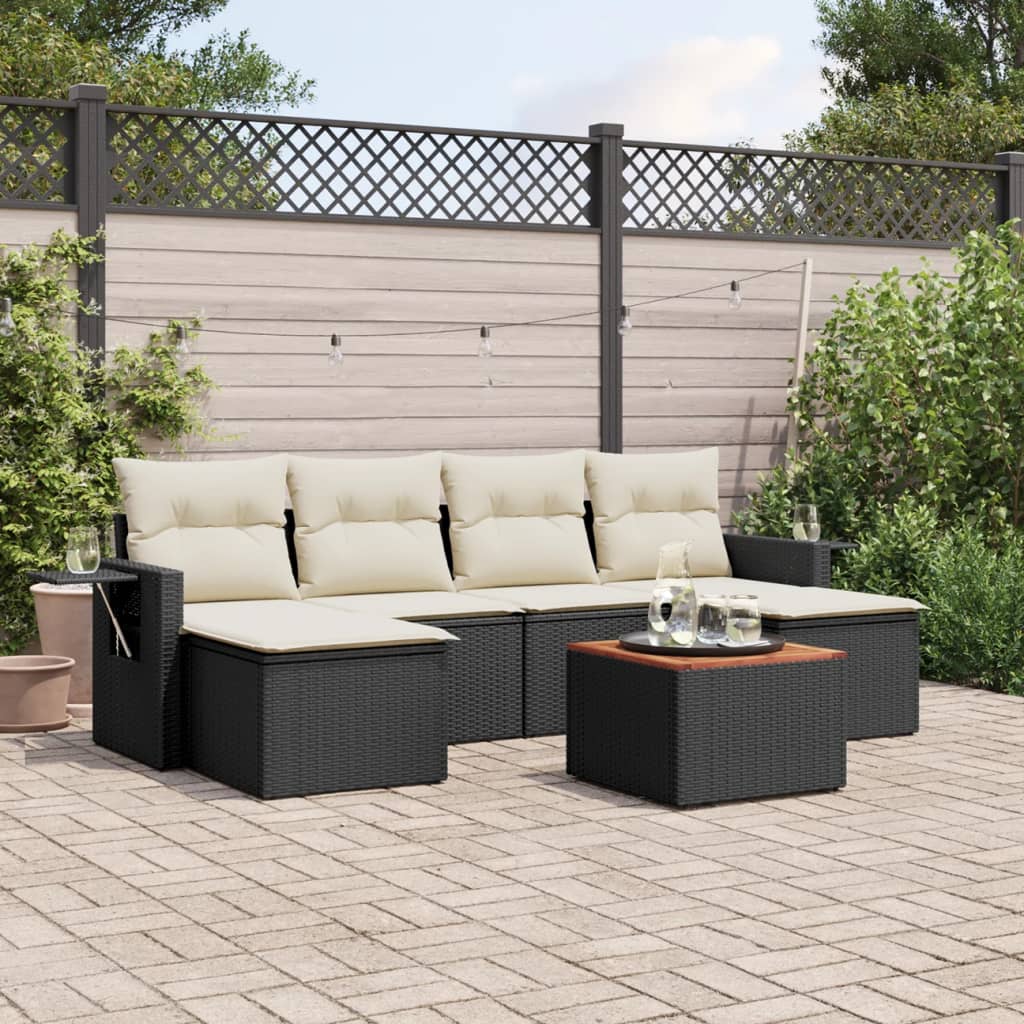 vidaXL 7-Piece Lounge Set with Cushions Poly Rattan Black