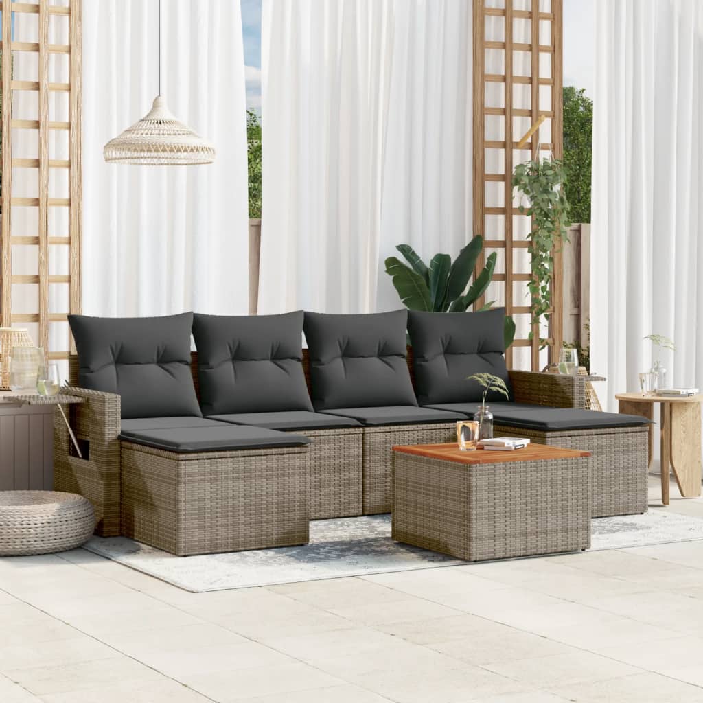 vidaXL 7-Piece Lounge Set with Cushions Poly Rattan Black