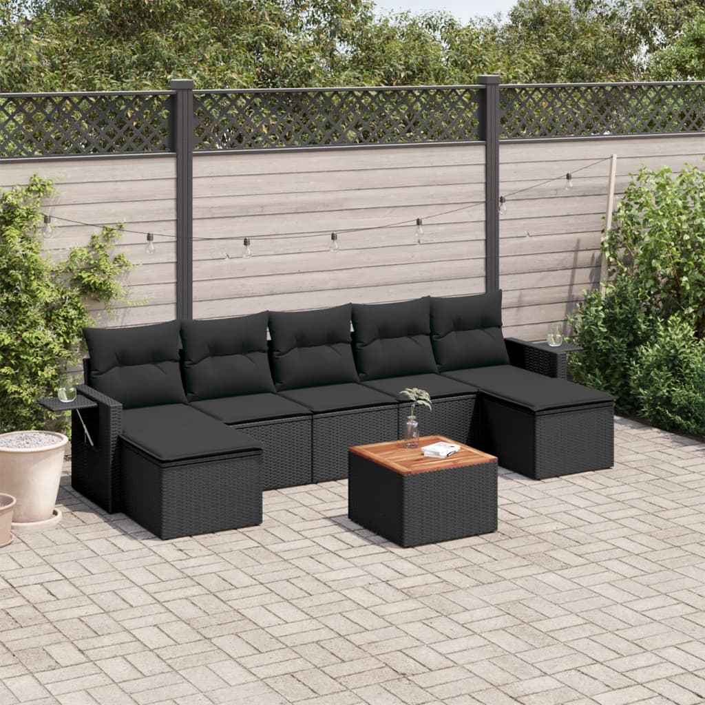 vidaXL 8-Piece Poly Rattan Lounge Set with Cushions Black
