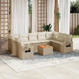 vidaXL 10-delige Loungeset met kussens poly rattan zwart