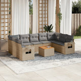 vidaXL 10-delige Loungeset met kussens poly rattan zwart