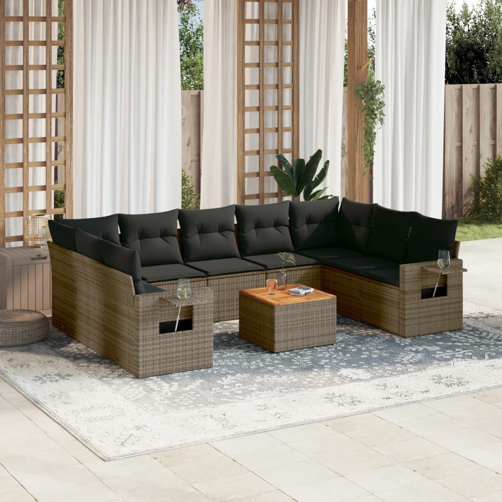 vidaXL 10-delige Loungeset met kussens poly rattan zwart