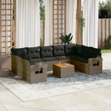 vidaXL 10-delige Loungeset met kussens poly rattan zwart