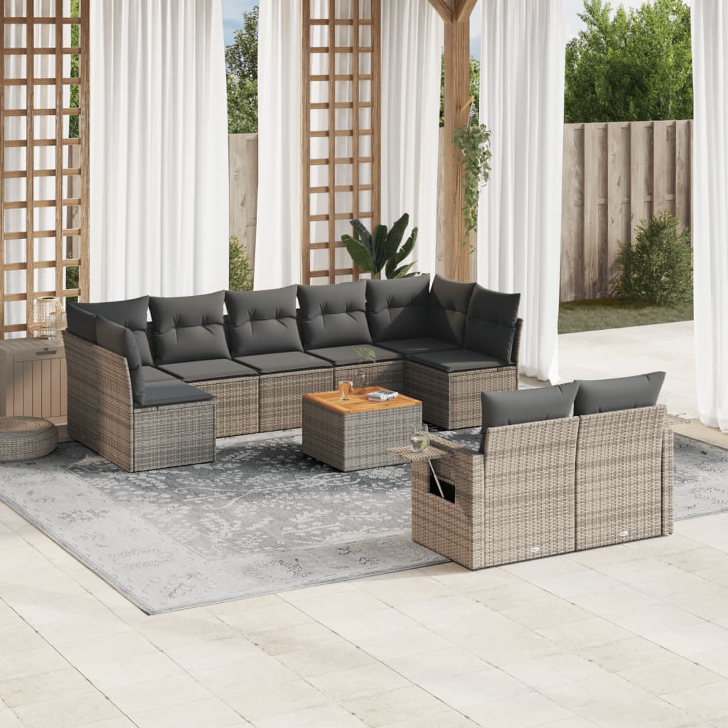 vidaXL 10-delige Loungeset met kussens poly rattan zwart