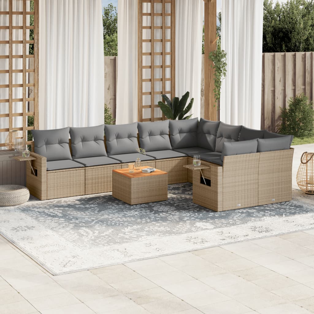 vidaXL 10-delige Loungeset met kussens poly rattan zwart