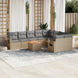 vidaXL 10-delige Loungeset met kussens poly rattan zwart