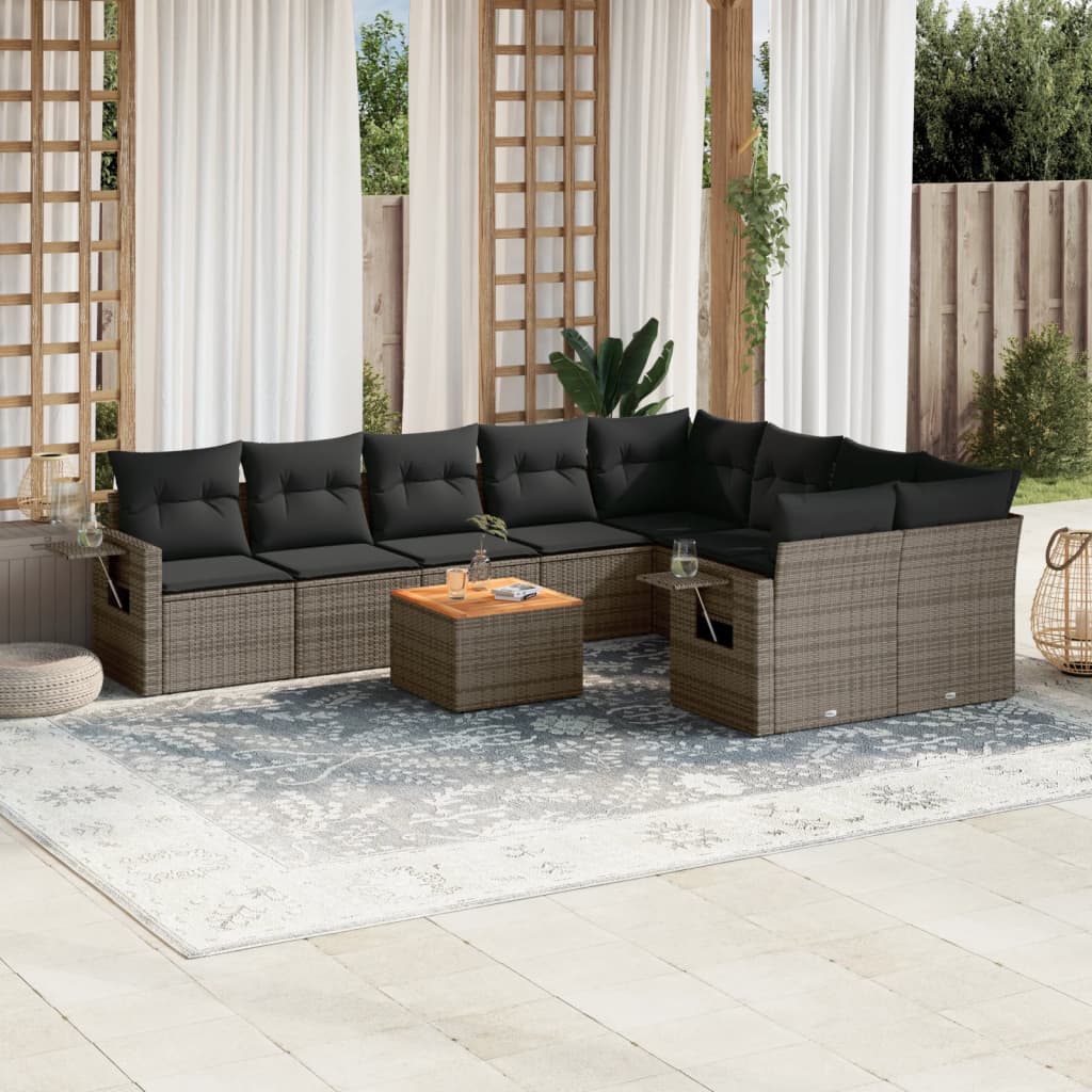 vidaXL 10-delige Loungeset met kussens poly rattan zwart