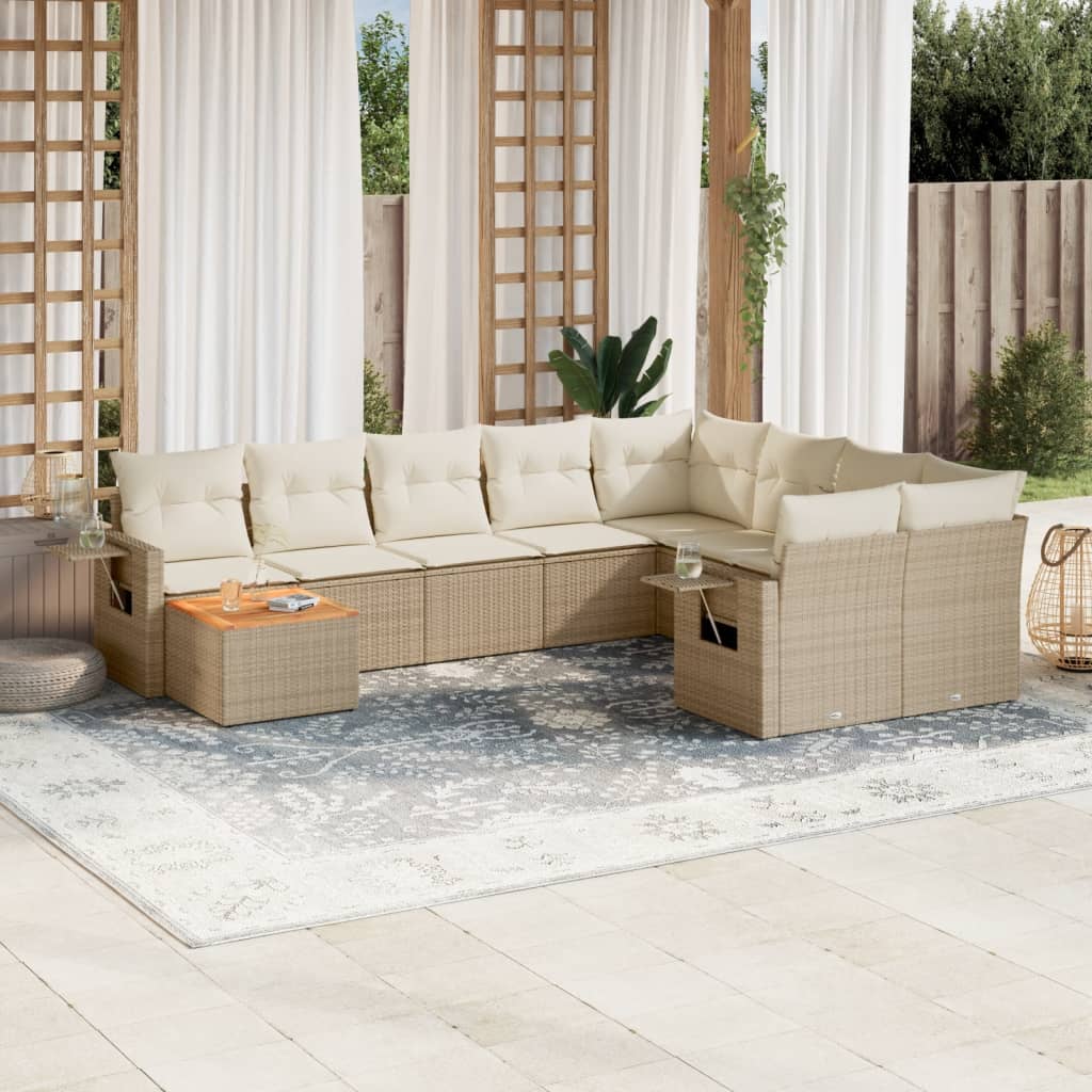vidaXL 10-delige Loungeset met kussens poly rattan zwart