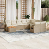 vidaXL 10-delige Loungeset met kussens poly rattan zwart