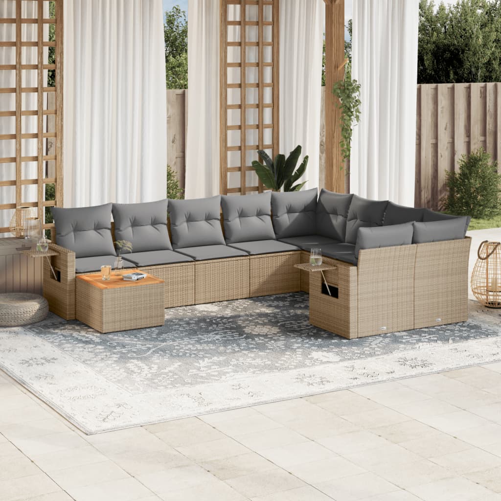 vidaXL 10-delige Loungeset met kussens poly rattan zwart