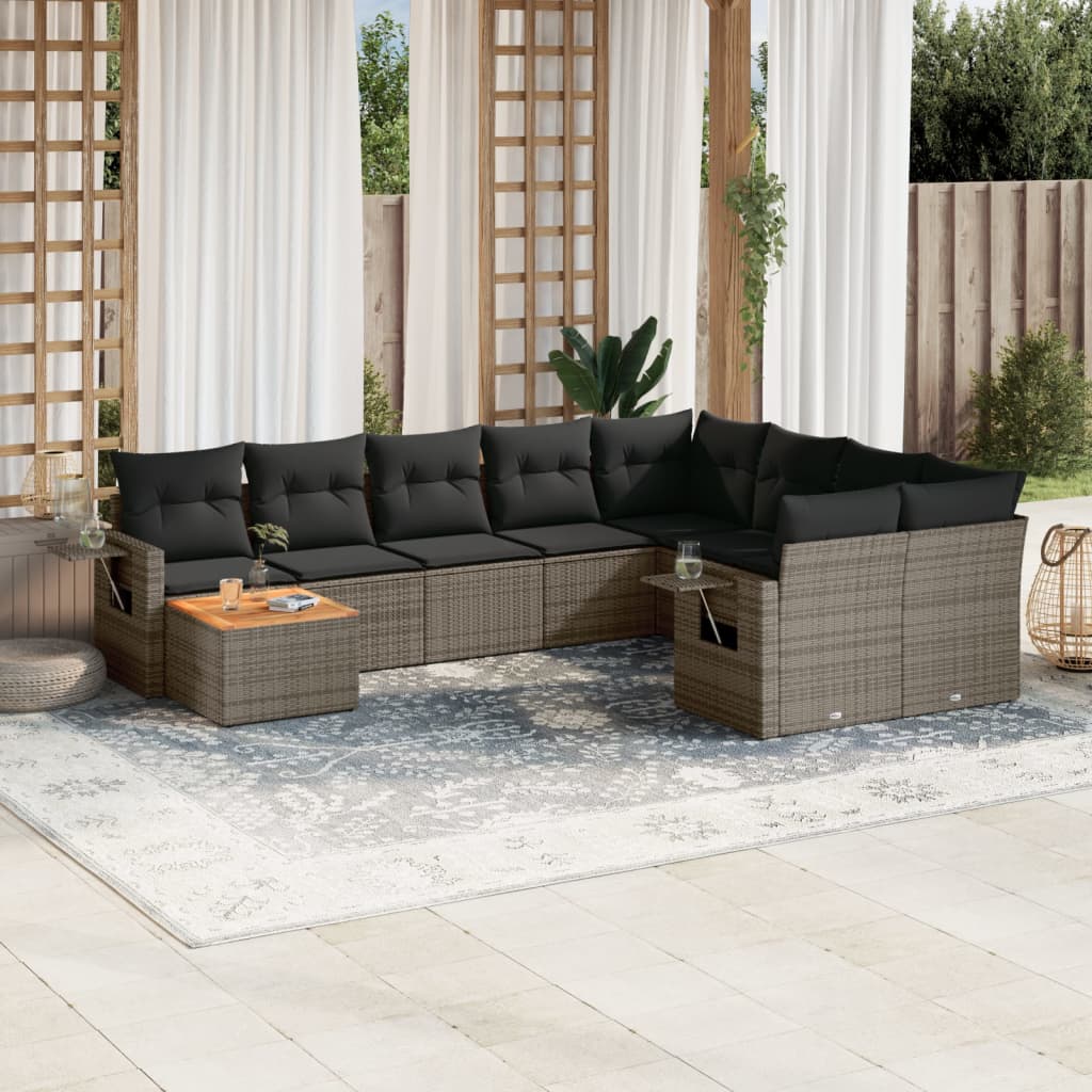 vidaXL 10-delige Loungeset met kussens poly rattan zwart