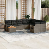 vidaXL 10-delige Loungeset met kussens poly rattan zwart