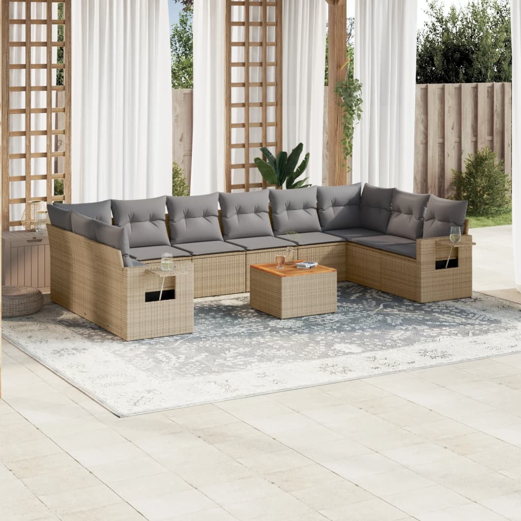 vidaXL 11-delige Loungeset met kussens poly rattan zwart