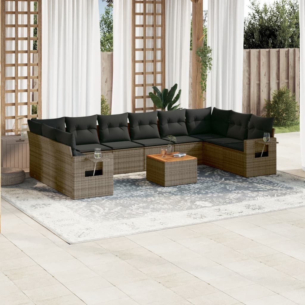 vidaXL 11-delige Loungeset met kussens poly rattan zwart