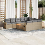 vidaXL 11-delige Loungeset met kussens poly rattan zwart