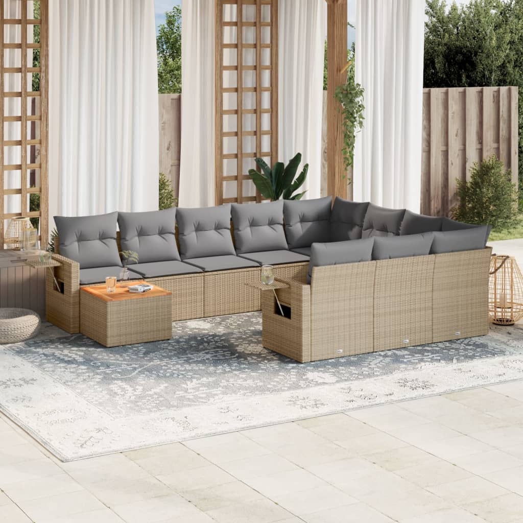 vidaXL 11-delige Loungeset met kussens poly rattan zwart