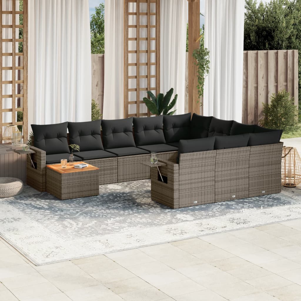 vidaXL 11-delige Loungeset met kussens poly rattan zwart