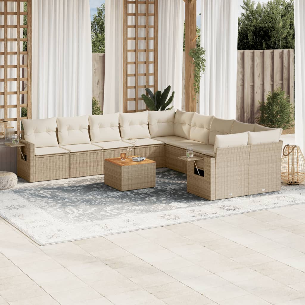 vidaXL 11-delige Loungeset met kussens poly rattan zwart