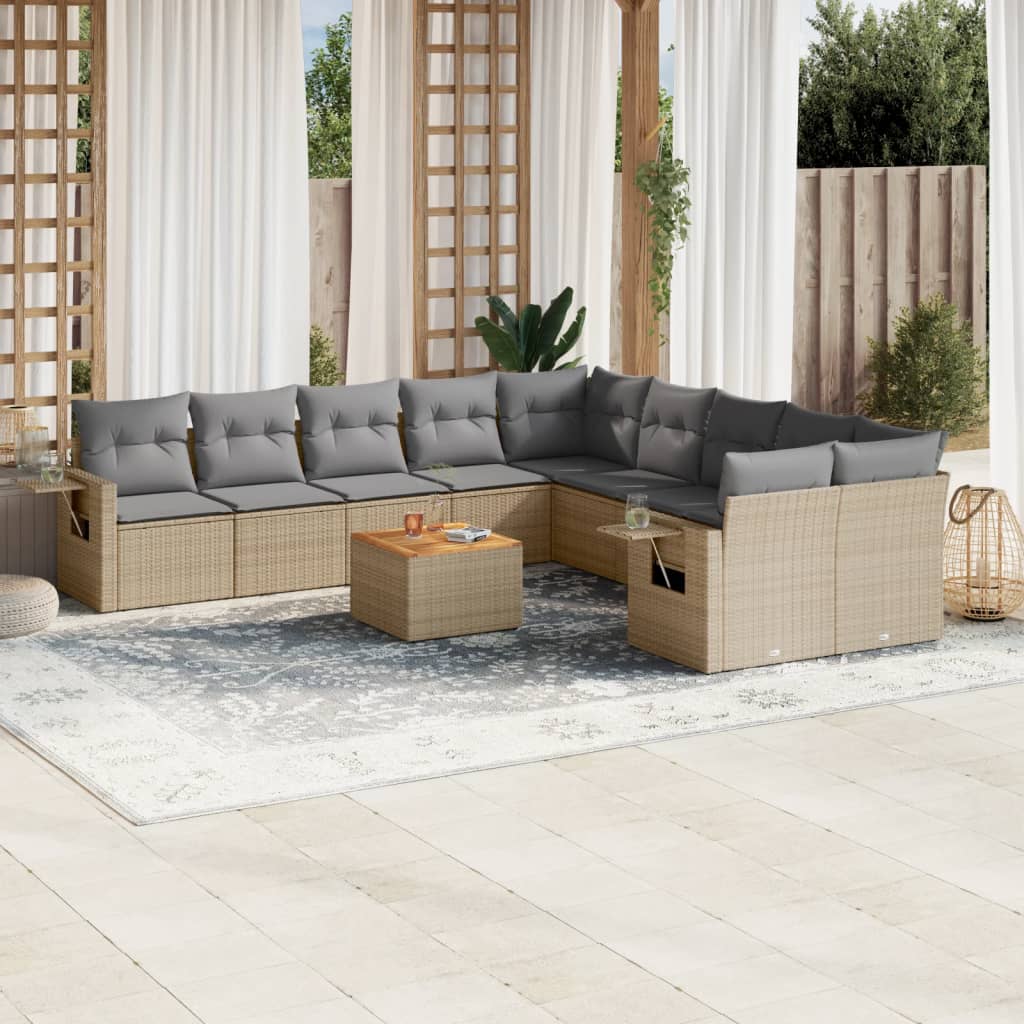 vidaXL 11-delige Loungeset met kussens poly rattan zwart