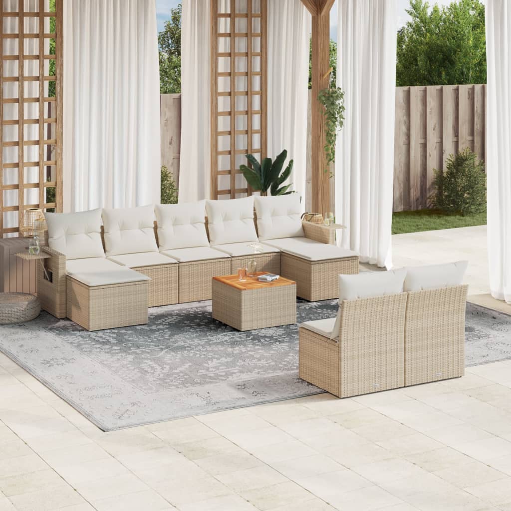 vidaXL 10-Piece Lounge Set with Cushions Poly Rattan Black