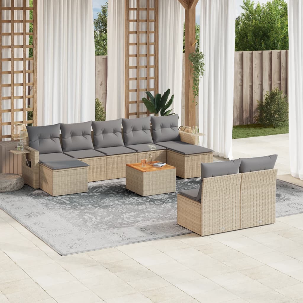 vidaXL 10-Piece Lounge Set with Cushions Poly Rattan Black