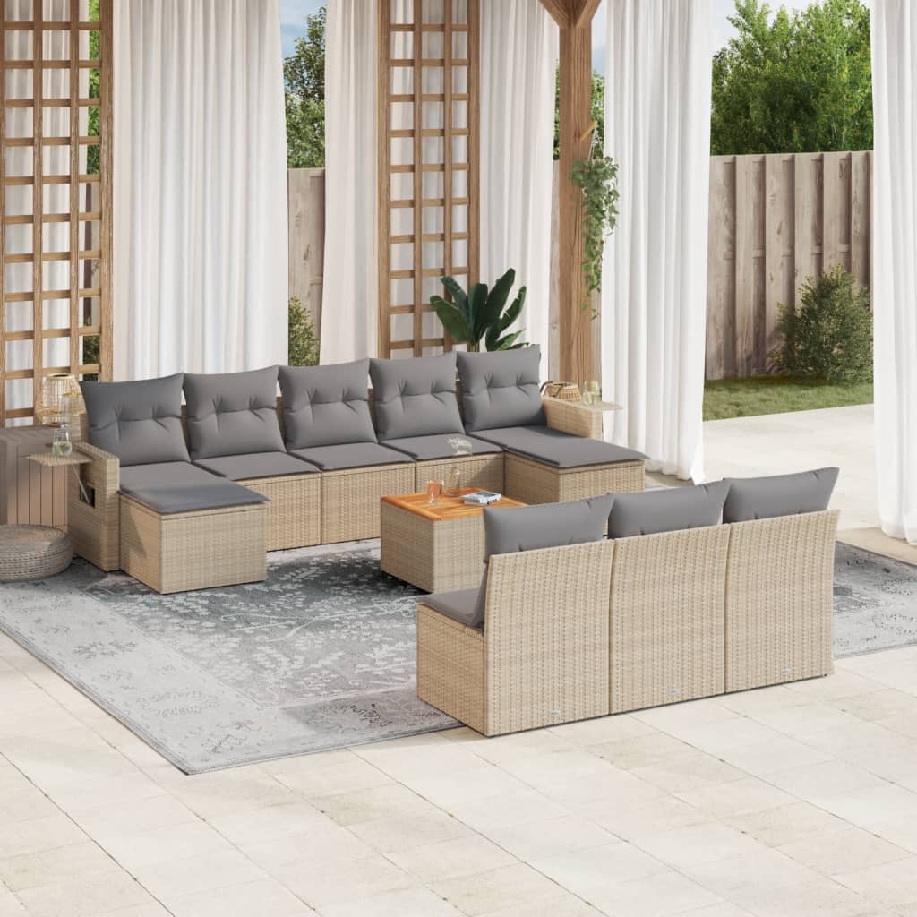 vidaXL 11-delige Loungeset met kussens poly rattan zwart
