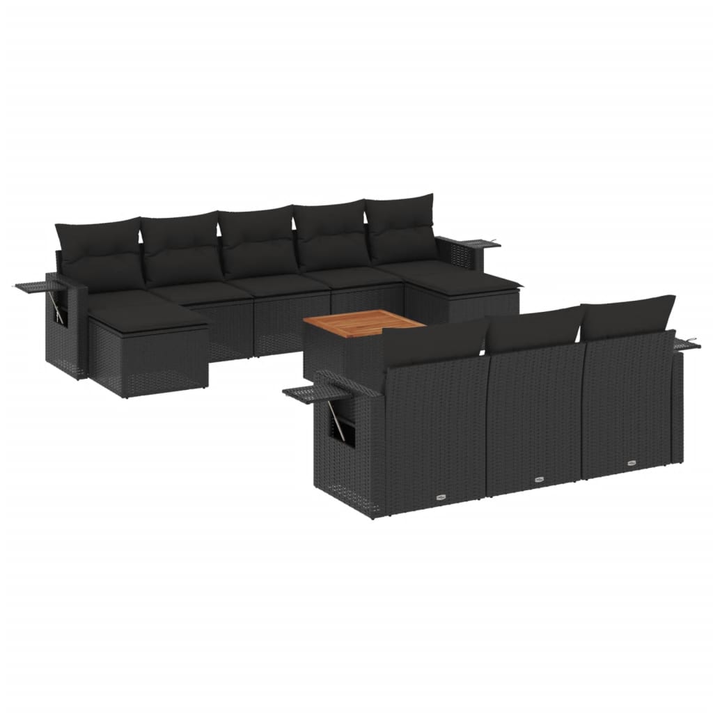 vidaXL 11-delige Loungeset met kussens poly rattan zwart
