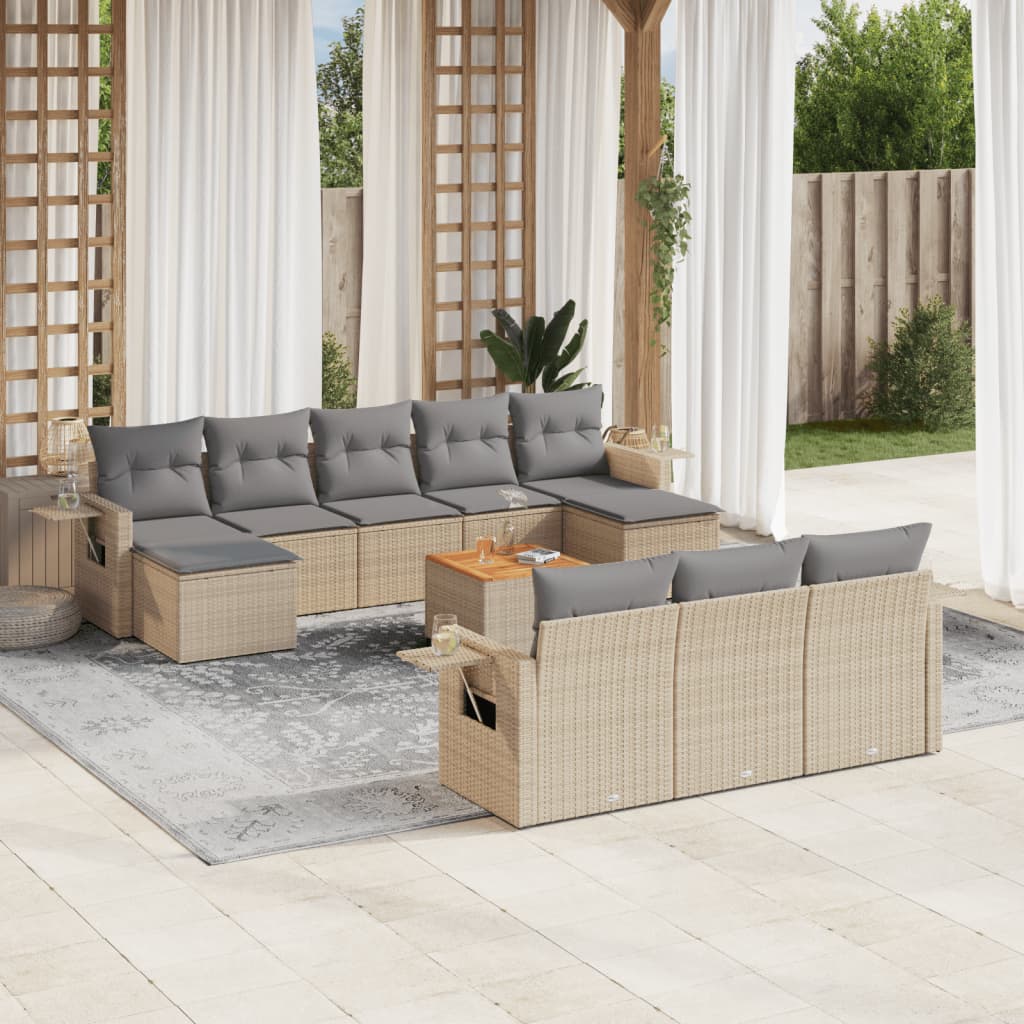 vidaXL 11-delige Loungeset met kussens poly rattan zwart
