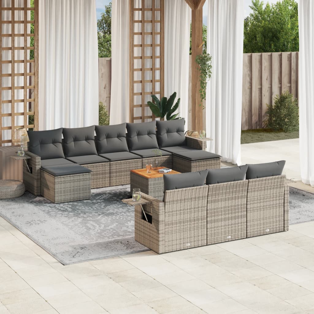 vidaXL 11-delige Loungeset met kussens poly rattan zwart
