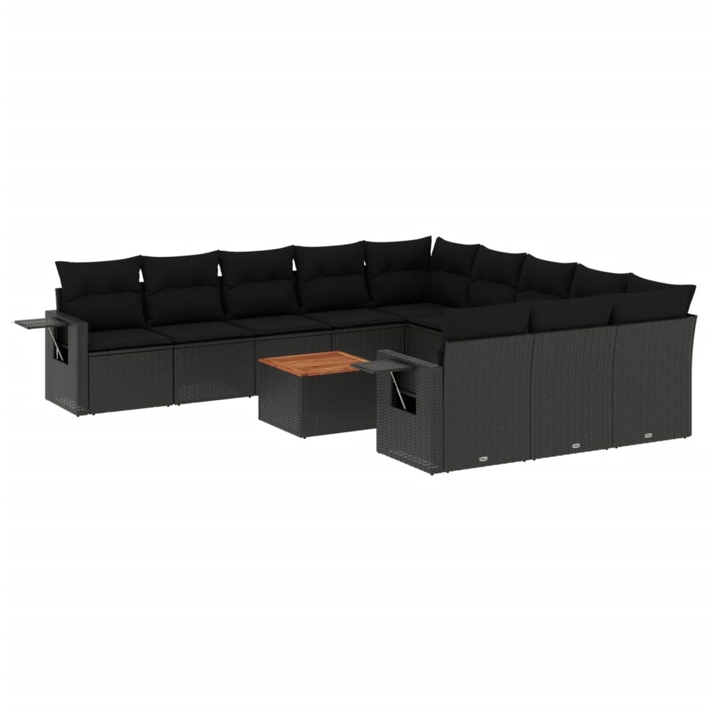 vidaXL 12-piece Lounge Set with Cushions Poly Rattan Black